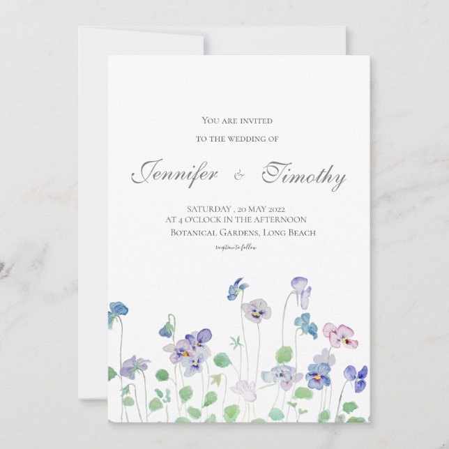 Invitación a bodas Pansias botánicas (Anverso)