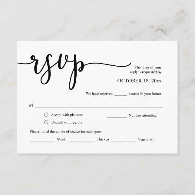 Invitación a bodas RSVP, Tarjeta de opciones de co (Anverso)