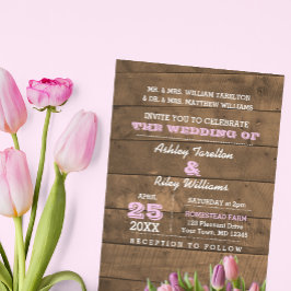 Invitación a bodas rusticas de tulipanes y madera 