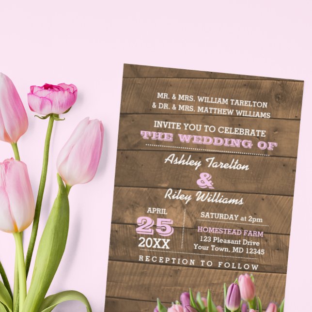 Invitación a bodas rusticas de tulipanes y madera  (Subido por el creador)