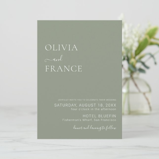 invitación a bodas simples de sage green (Anverso de pie)