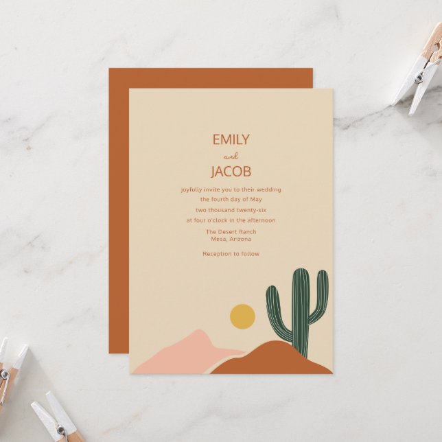 Invitación a bodas simples del desierto del Boho (Anverso/Reverso In Situ)