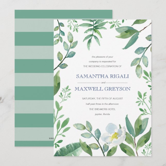 Invitación a bodas verdes, bodas de jardín (Anverso / Reverso)