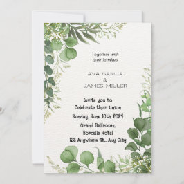 Invitación a bodas verdes y blancas con flores