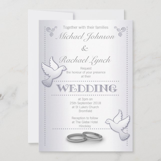 Invitación a bodas Vintage Silver Aves (Anverso)