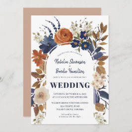 Invitación a Boho Beige Blue Rust Floral Wedding