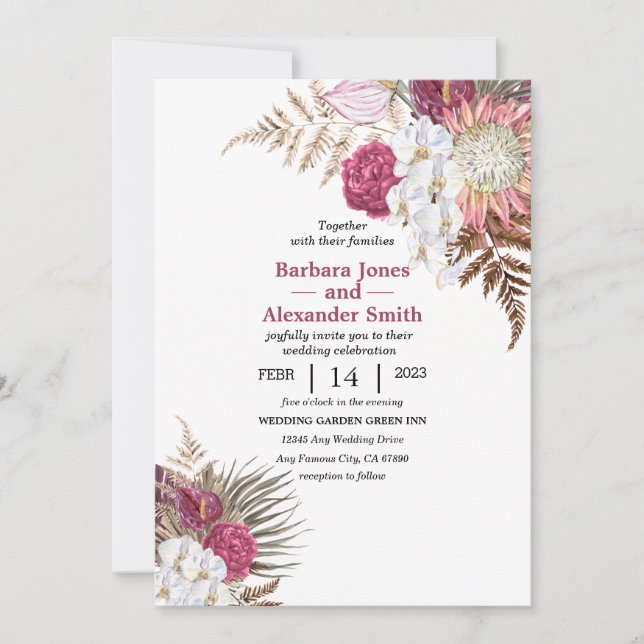 Invitación a Boho Bouquet acuarela (Anverso)