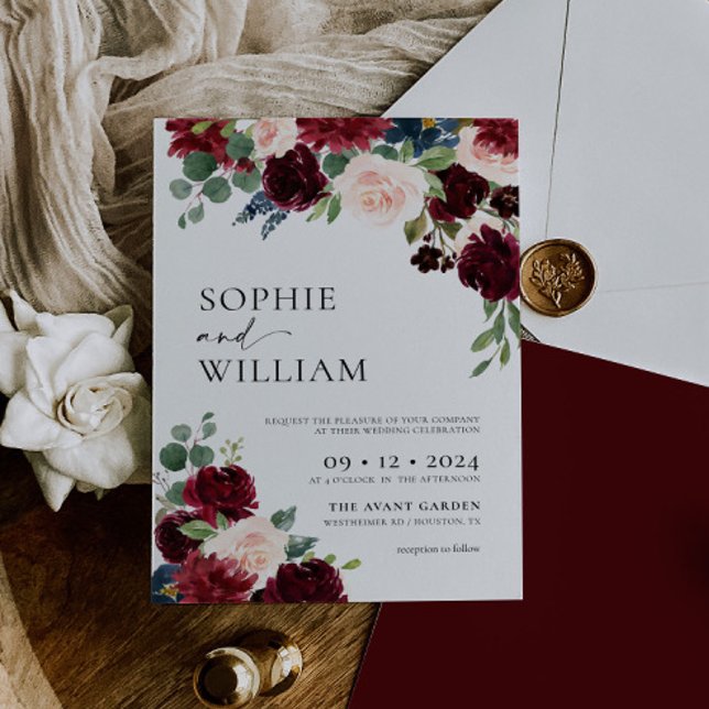 Invitación a Boho Burgundy Floral Wedding (Subido por el creador)