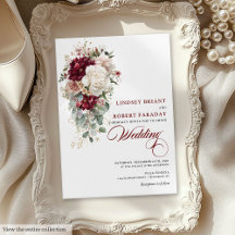 Invitación a Boho Burgundy White Gold Leaf Wedding