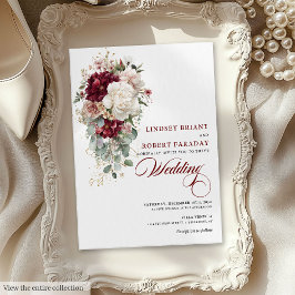 Invitación a Boho Burgundy White Gold Leaf Wedding