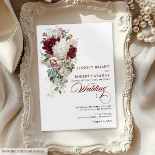 Invitación a Boho Burgundy White Rose Gold Wedding
