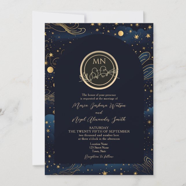 Invitación a Boho Celestial Noche Boda (Anverso)
