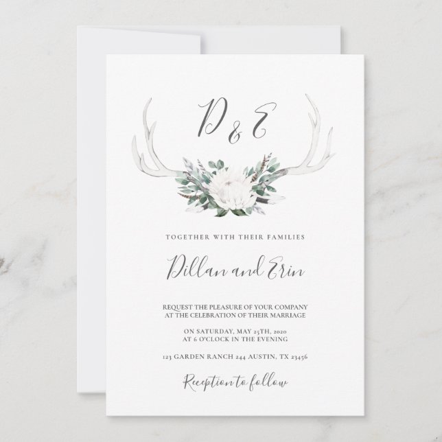 Invitación a boho de White Antler (Anverso)