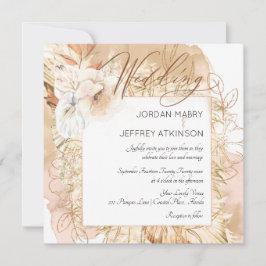 Invitación a Boho Dried Floral y Boda rosa