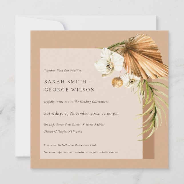 Invitación a Boho Dried Palm Rust Floral Arch Wedd (Anverso)