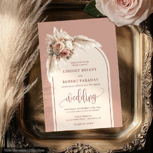 Invitación a Boho Dusty Pampas Rosa Floral Wedding