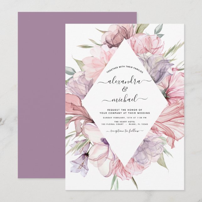 Invitación a Boho Dusty Pink Purple Wedding (Anverso / Reverso)