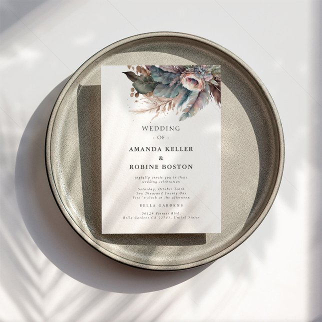 Invitación a Boho Feather Floral Wedding (Subido por el creador)