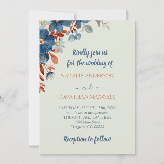 Invitación a Boho Floral Silver Wedding (Anverso)