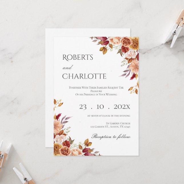 Invitación a Boho Floral Wedding (Anverso/Reverso In Situ)