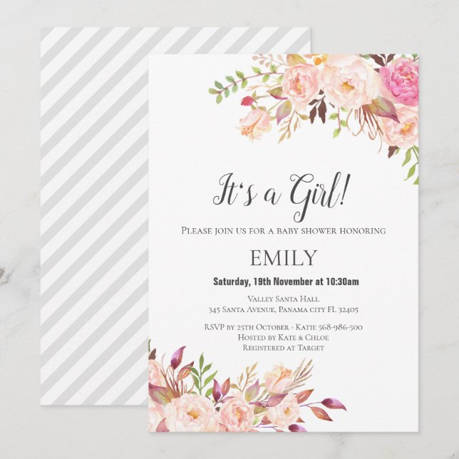 Invitación a Boho Florals - Novia - Baby Shower (Anverso / Reverso)