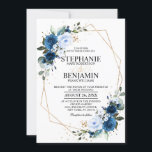 Invitación a Boho Geométrico Boho Rosa Azul de la<br><div class="desc">Hermoso boho floral moderna invitación a bodas geométricas con acuarelas pintadas a mano con dibujos florales / rosas en ricos tonos azul marino y rosa / melocotón rosa y encantador letra estilo con letras a mano. Comuníquese conmigo para obtener ayuda sobre la personalización o si necesita cualquier otro producto con...</div>