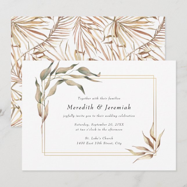 Invitación a Boho Golden Greenery Wedding (Anverso / Reverso)