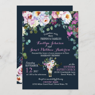 Invitación a Boho Longhorn Cow Skull Floral Weddin