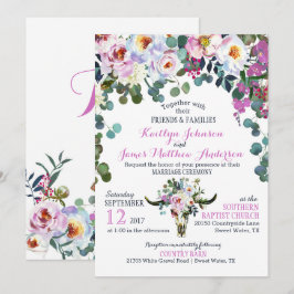 Invitación a Boho Longhorn Cow Skull Floral Weddin