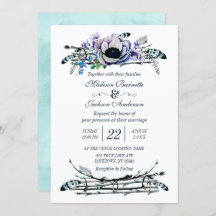 Invitación a Boho Moda Mint & Navy Floral Wedding