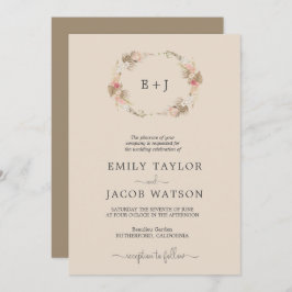 Invitación a Boho Monogram Floral Wreath Wedding