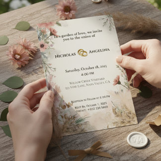 Invitación a Boho Pampas a una boda de hierba con 