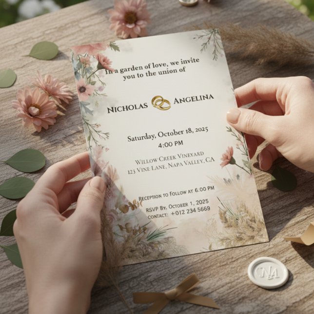 Invitación a Boho Pampas a una boda de hierba con  (Subido por el creador)