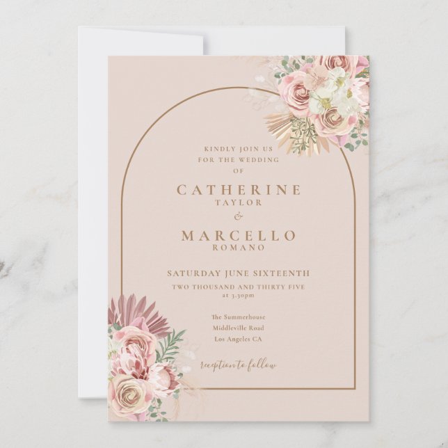 Invitación a Boho Pampas de Boda de Arco Floral de (Anverso)