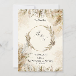 Invitación a Boho Pampas de Boda de color de hierb