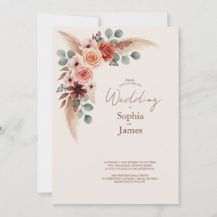 Invitación a Boho Pampas de Boda de color de hierb