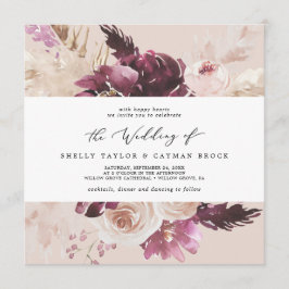 Invitación a Boho Pampas Grass Peach Square Weddin