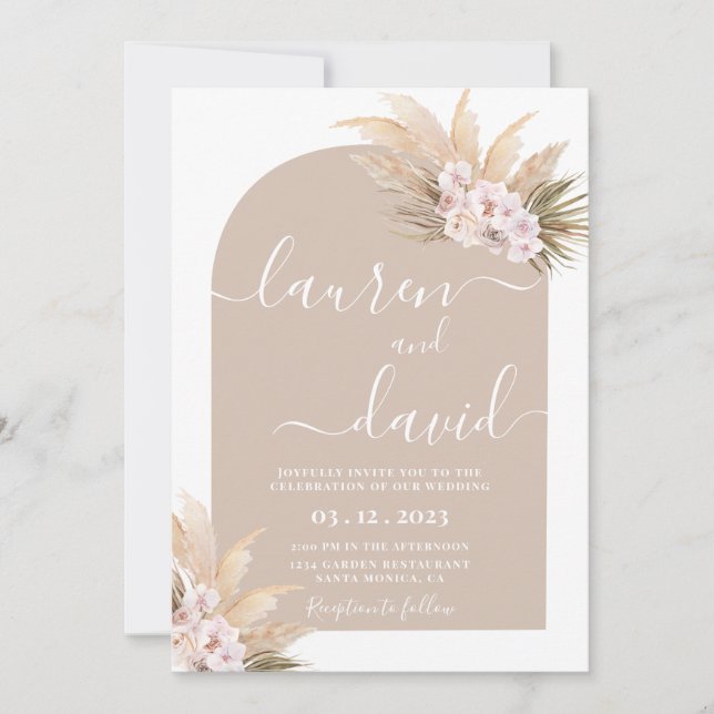 Invitación a Boho Pampas para la boda del Arco de  (Anverso)