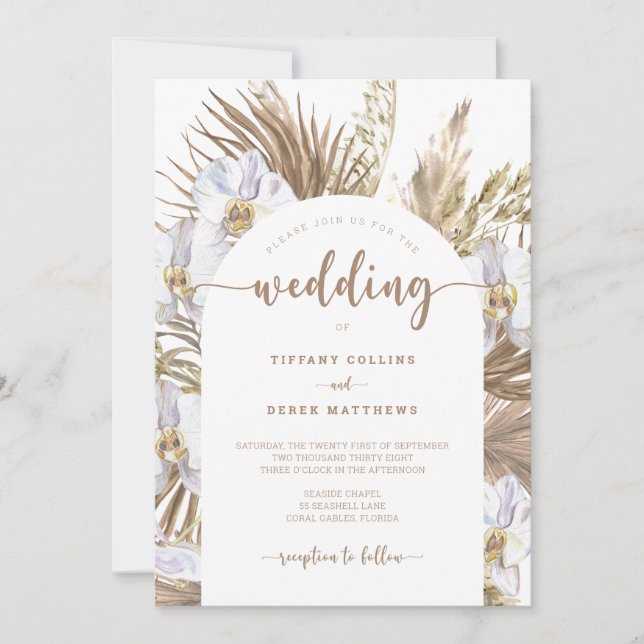 Invitación a Boho Pampas para la boda del Arco de  (Anverso)