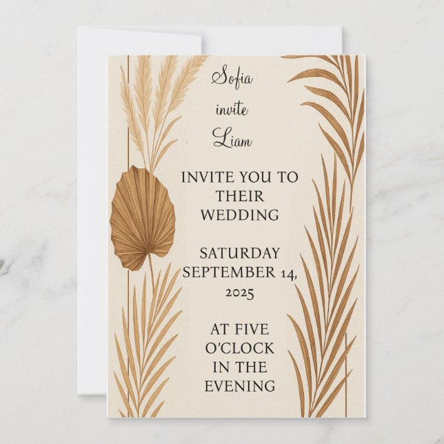 Invitación a Boho Pampas para una boda de hierba | (Anverso)