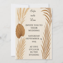 Invitación a Boho Pampas para una boda de hierba |