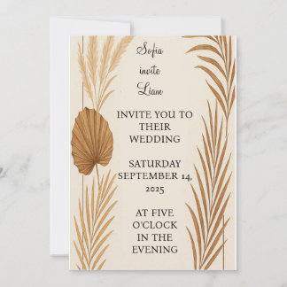 Invitación a Boho Pampas para una boda de hierba |