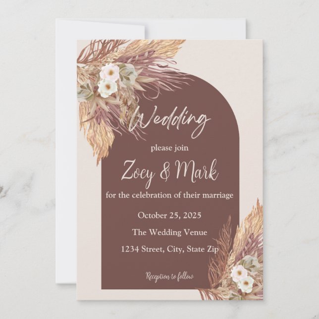 Invitación a Boho Pampas para una boda de hierba — (Anverso)