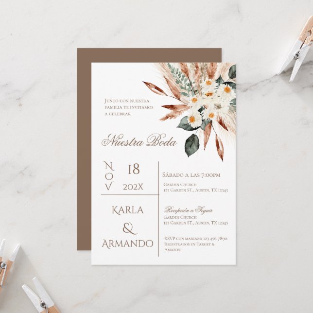 Invitación a Boho Pampas para una boda de hierba (Anverso/Reverso In Situ)