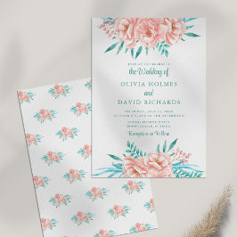 Invitación a Boho Peach y Turquoise Floral Wedding