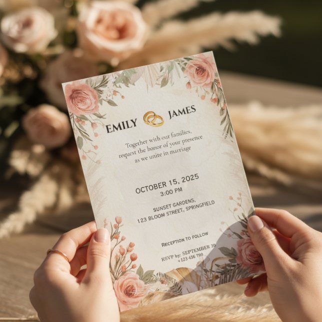 Invitación a Boho Peony Rosa a la boda floral (Subido por el creador)