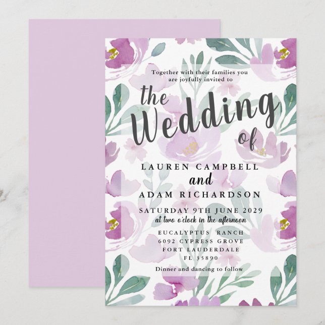 Invitación a Boho Purple Floral Wedding (Anverso / Reverso)