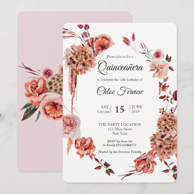 Invitación a Boho Quinceañera (Anverso / Reverso)