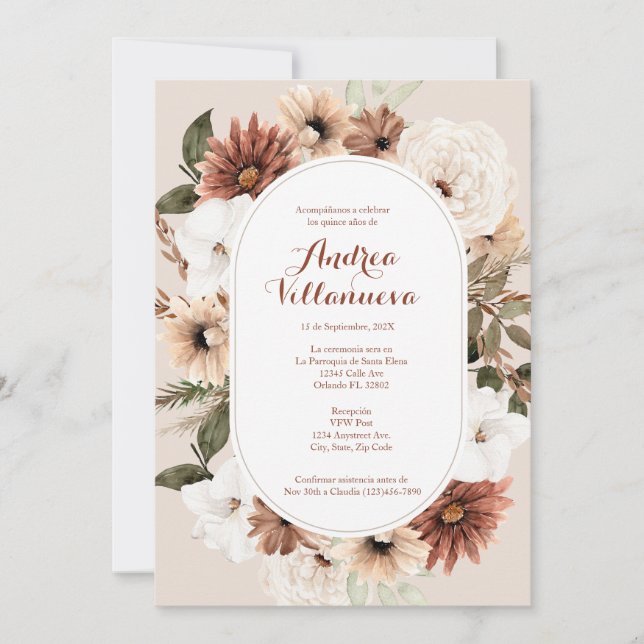 Invitación a Boho quinceañera (Anverso)