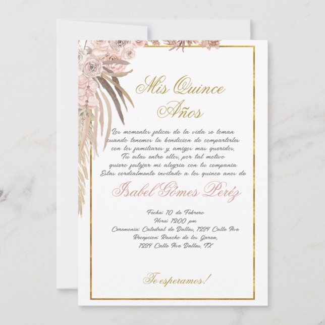Invitación a Boho Quinceanera (Anverso)